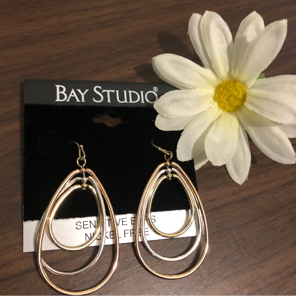 New Bay Studio Silver Gold Tone Oval Dangle Drop Earrings #B68